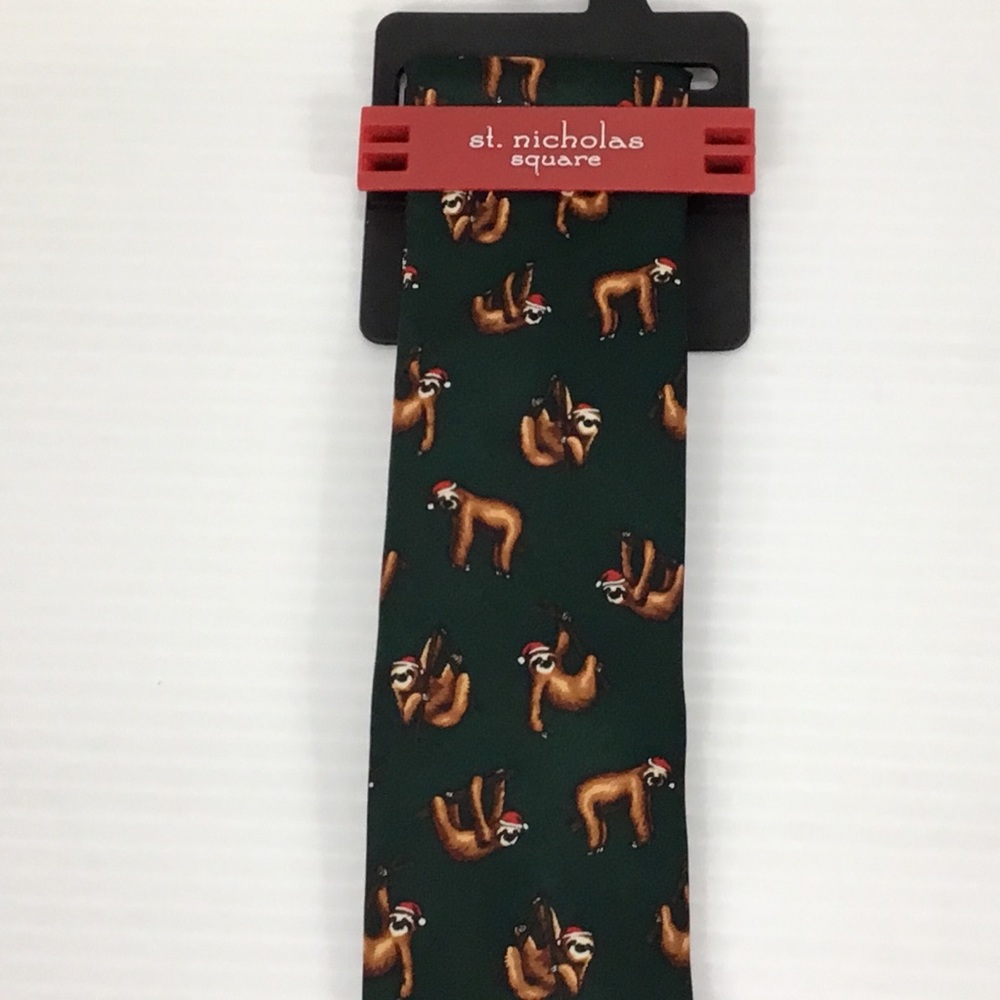 Sloth With Santa Hats Thin Christmas Tie